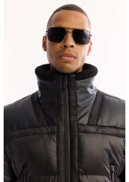 Erkek Siyah Dik Yaka Rüzgar Geçirmez -5 Derece Dayanıklı Şişme Comfort Fit Mont A52Y6052 fiyatları