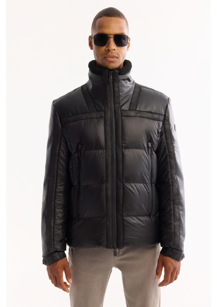 Erkek Siyah Dik Yaka Rüzgar Geçirmez -5 Derece Dayanıklı Şişme Comfort Fit Mont A52Y6052 modelleri