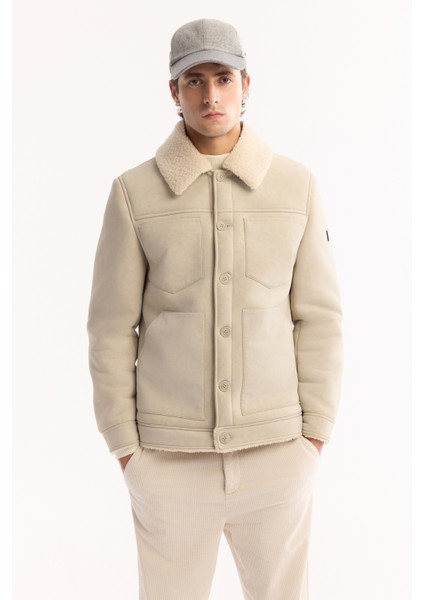 Erkek Ekru Kürklü Yaka Napa Comfort Fit Mont A52Y6057