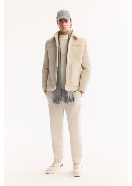 Erkek Ekru Kürklü Yaka Napa Comfort Fit Mont A52Y6057