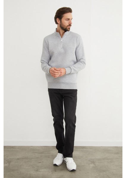 3 Iplik Basic Dik Yaka Yarım Fermuarlı Sweatshirt modelleri