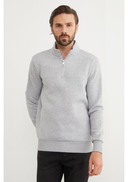 3 Iplik Basic Dik Yaka Yarım Fermuarlı Sweatshirt indirimleri