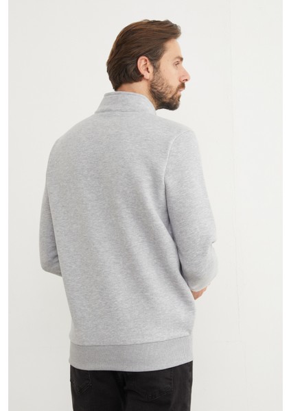 3 Iplik Basic Dik Yaka Yarım Fermuarlı Sweatshirt