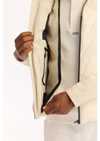 Erkek Ekru Kapüşonlu Fonksiyonel ÇiftKullanım Su İtici Rüzgar Geçirmez Mevsimlik Mont A52Y6167
