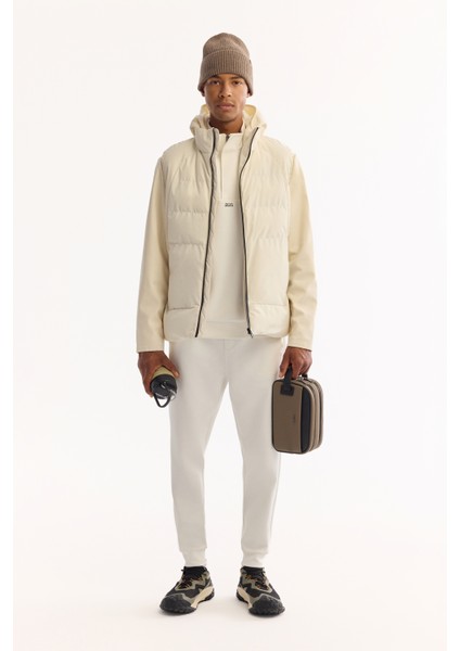 Erkek Ekru Kapüşonlu Fonksiyonel ÇiftKullanım Su İtici Rüzgar Geçirmez Mevsimlik Mont A52Y6167