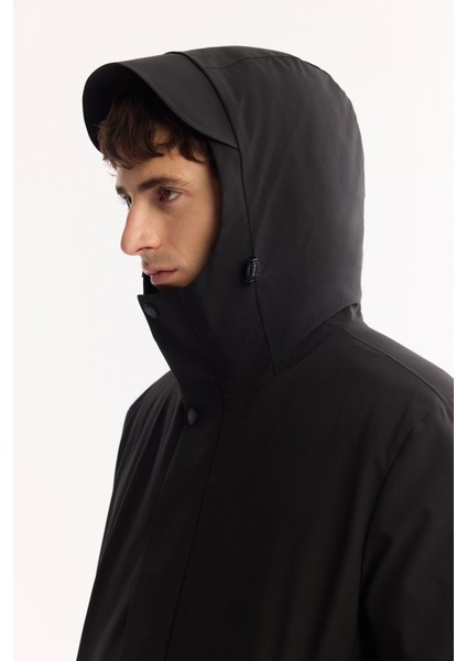 Erkek Siyah Kapüşonlu Su İtici Rüzgar Geçirmez -7 Dereceye Dayanıklı Regular Fit Mont A52Y6099 fırsatları