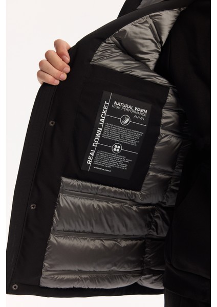 Erkek Siyah Kapüşonlu Su İtici Rüzgar Geçirmez -7 Dereceye Dayanıklı Regular Fit Mont A52Y6099