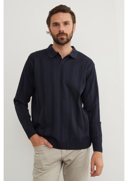 Şeritli Polo Yaka Triko Kazak fiyatları