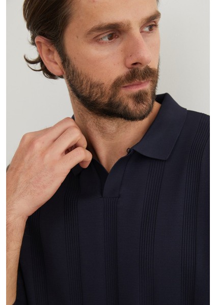 Şeritli Polo Yaka Triko Kazak