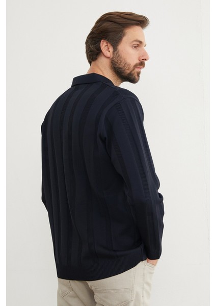 Şeritli Polo Yaka Triko Kazak