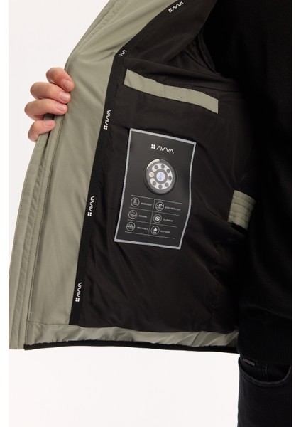 Erkek Nil Yeşili Kapüşonlu Su İtici Rüzgar Geçirmez -5°C Dayanıklı Şişme Mont A52Y6075 indirimleri