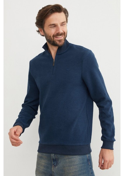 Fitilli Dik Yaka Yarım Fermuarlı Sweatshirt fiyatları