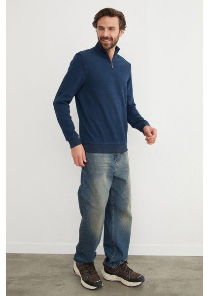 Fitilli Dik Yaka Yarım Fermuarlı Sweatshirt modelleri