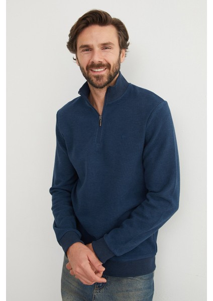 Fitilli Dik Yaka Yarım Fermuarlı Sweatshirt indirimleri