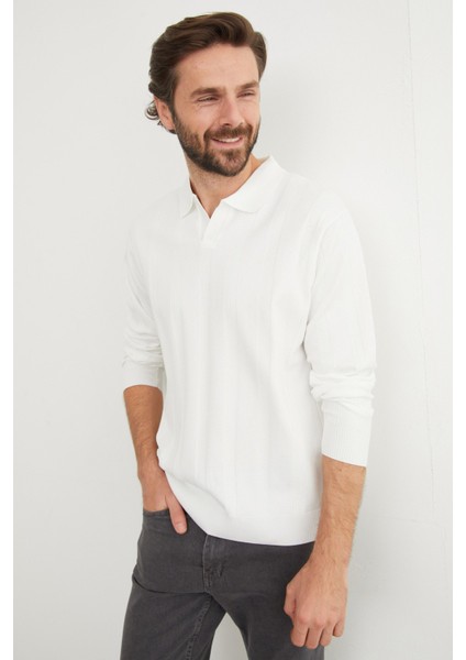 Şeritli Polo Yaka Triko Kazak fiyatları