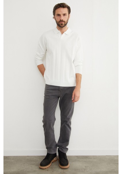 Şeritli Polo Yaka Triko Kazak