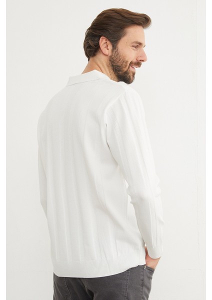 Şeritli Polo Yaka Triko Kazak