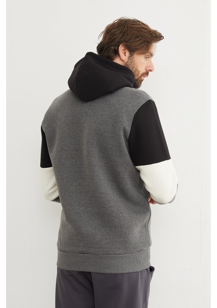 3 Iplik Kolu Renk Bloklu Kapüşonlu Sweatshirt