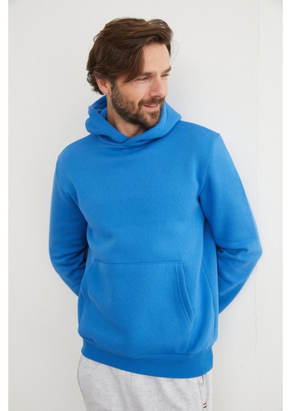 3 Iplik Basic Kanguru Cepli Slim Fit Kapüşonlu Sweatshirt