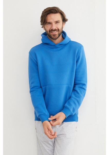 3 Iplik Basic Kanguru Cepli Slim Fit Kapüşonlu Sweatshirt indirimleri