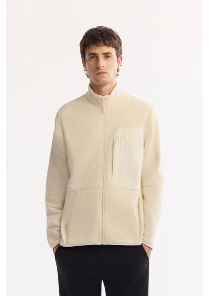 Erkek Ekru Dik Yaka Fermuarlı Soft Touch Polar Regular Fit Sweatshirt A52Y1207