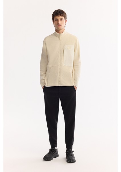 Erkek Ekru Dik Yaka Fermuarlı Soft Touch Polar Regular Fit Sweatshirt A52Y1207