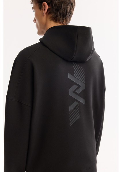 Erkek Siyah Bisiklet Yaka Pamuklu Bi-Stretch Baskılı Oversize Fit Sweatshirt A52Y1312