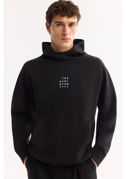 Erkek Siyah Bisiklet Yaka Pamuklu Bi-Stretch Baskılı Oversize Fit Sweatshirt A52Y1312