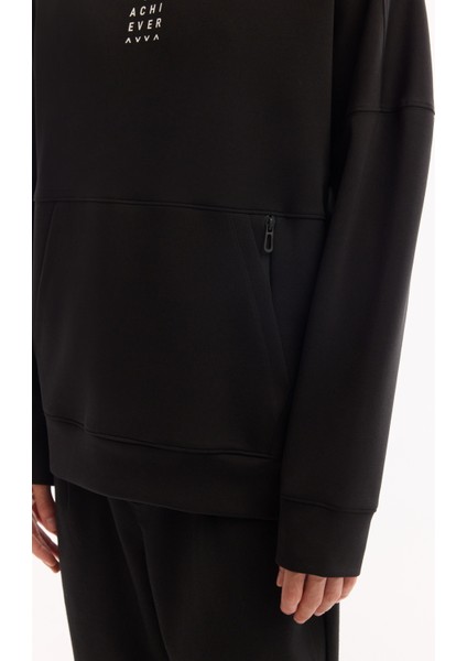 Erkek Siyah Bisiklet Yaka Pamuklu Bi-Stretch Baskılı Oversize Fit Sweatshirt A52Y1312