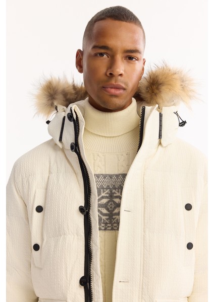 Erkek Beyaz %100 Kaz Tüyü Su İtici Rüzgar Geçirmez -10°C Dayanıklı Şişme Mont A52Y6084 fiyatları