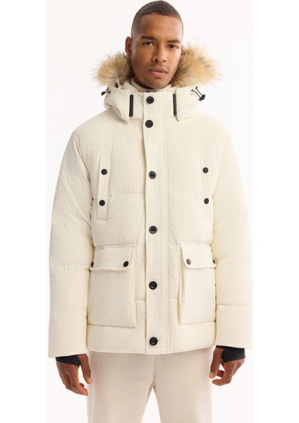 Erkek Beyaz %100 Kaz Tüyü Su İtici Rüzgar Geçirmez -10°C Dayanıklı Şişme Mont A52Y6084