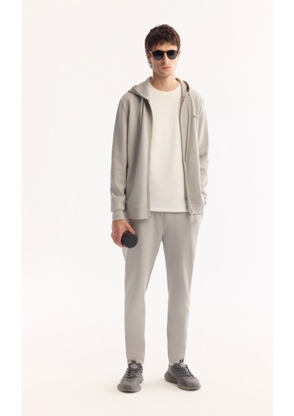 Erkek Gri Kapüşonlu Yaka Fermuarlı Pamuklu Bi-Stretch Regular Fit Sweatshirt A52Y1270