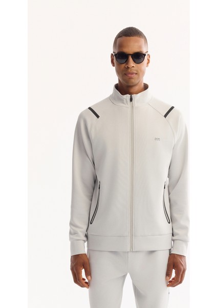 Erkek Açık Gri Fermuarlı Teknik Kumaş Regular Fit Sweatshirt A52Y1335