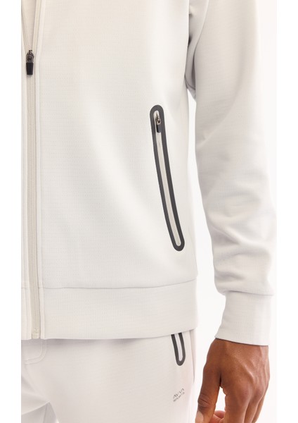 Erkek Açık Gri Fermuarlı Teknik Kumaş Regular Fit Sweatshirt A52Y1335
