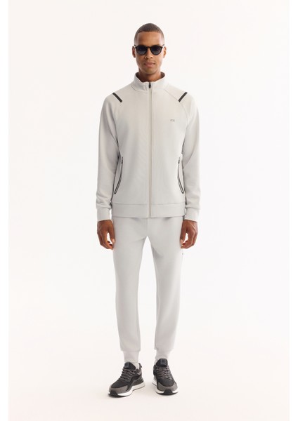 Erkek Açık Gri Fermuarlı Teknik Kumaş Regular Fit Sweatshirt A52Y1335