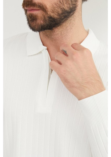 Fitilli Yarım Fermuarlı Polo Yaka Triko Kazak modelleri