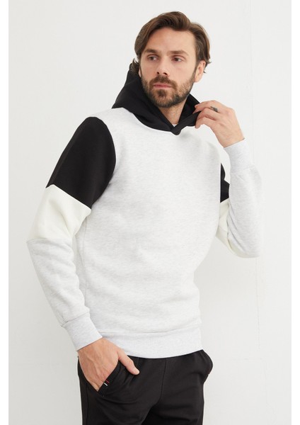 3 Iplik Kolu Renk Bloklu Kapüşonlu Sweatshirt fırsatları