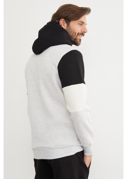 3 Iplik Kolu Renk Bloklu Kapüşonlu Sweatshirt