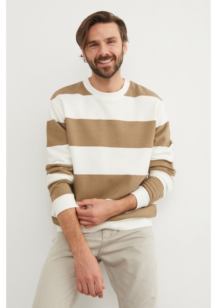 Çizgili Bisiklet Yaka Sweatshirt