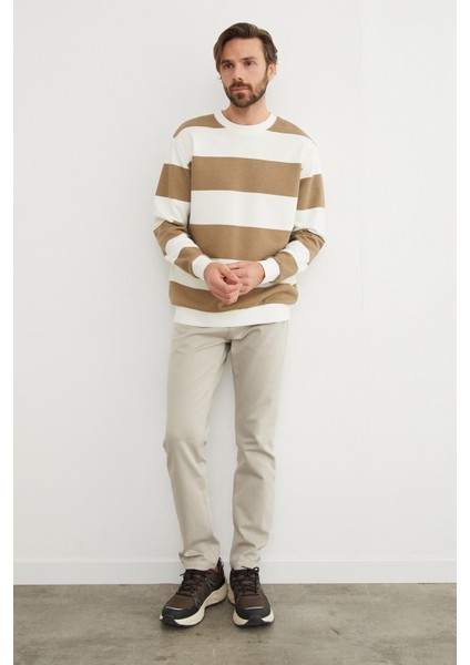 Çizgili Bisiklet Yaka Sweatshirt modelleri