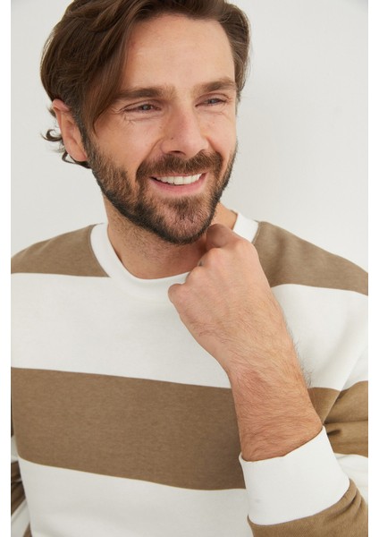 Çizgili Bisiklet Yaka Sweatshirt