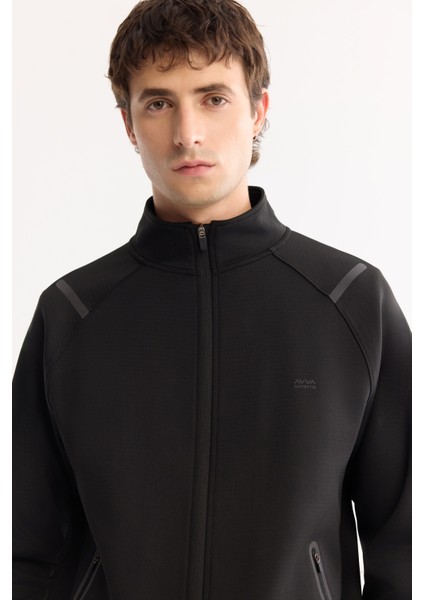 Erkek Siyah Dik Yaka Fermuarlı Bi-Stretch Regular Fit Sweatshirt A52Y1335 fiyatları