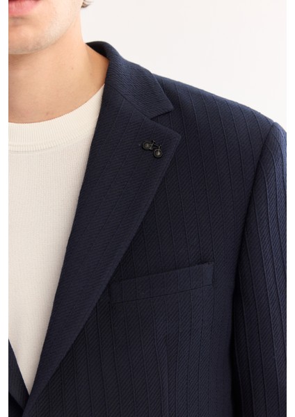 Erkek Lacivert Mono Yaka Bi-Stretch Hafif Çizgili Blazer Comfort Slim Fit Ceket A52Y4004 fiyatları
