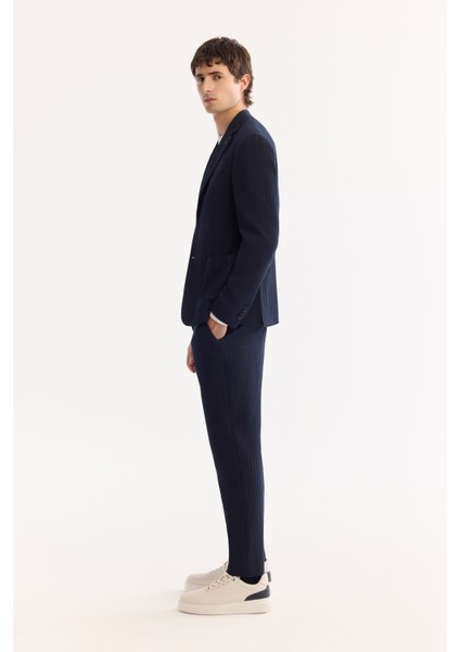 Erkek Lacivert Mono Yaka Bi-Stretch Hafif Çizgili Blazer Comfort Slim Fit Ceket A52Y4004 modelleri
