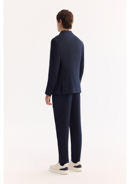 Erkek Lacivert Mono Yaka Bi-Stretch Hafif Çizgili Blazer Comfort Slim Fit Ceket A52Y4004 fırsatları