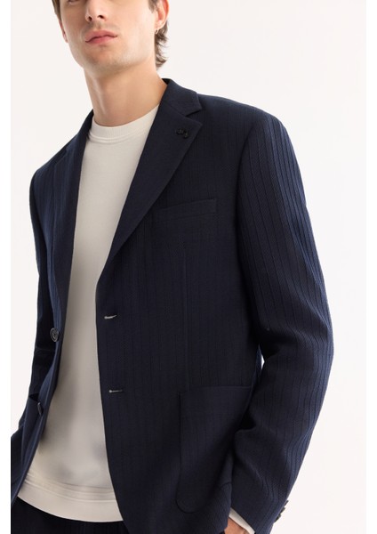 Erkek Lacivert Mono Yaka Bi-Stretch Hafif Çizgili Blazer Comfort Slim Fit Ceket A52Y4004 indirimleri