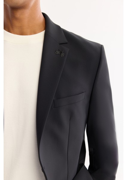 Erkek Siyah Bi-Stretch Teknik Kumaş Comfort Slim Fit Ceket A52Y4009