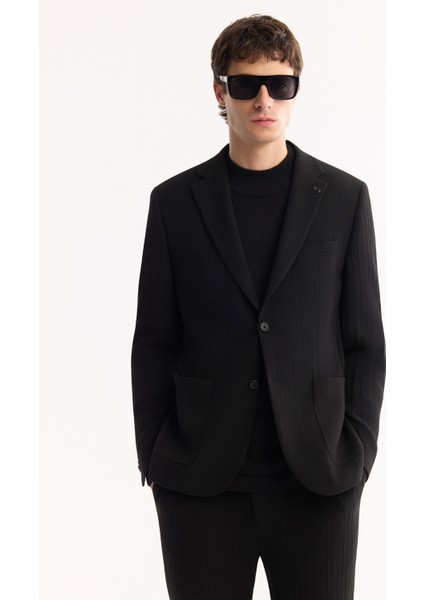 Erkek Siyah Mono Yaka Bi-Stretch Hafif Çizgili Blazer Comfort Slim Fit Ceket A52Y4004 fiyatları
