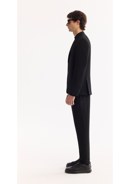 Erkek Siyah Mono Yaka Bi-Stretch Hafif Çizgili Blazer Comfort Slim Fit Ceket A52Y4004 modelleri