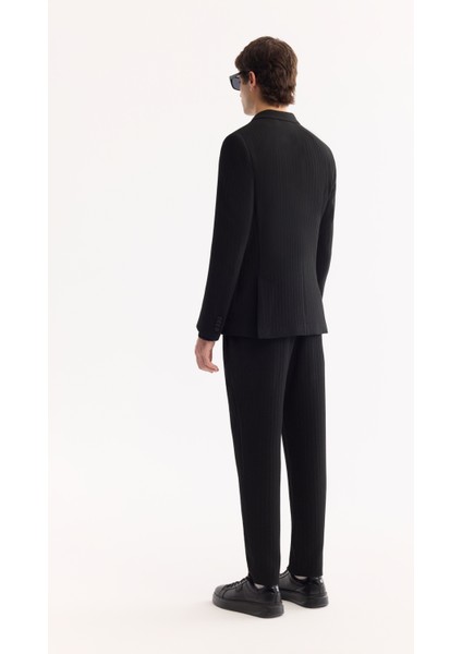 Erkek Siyah Mono Yaka Bi-Stretch Hafif Çizgili Blazer Comfort Slim Fit Ceket A52Y4004 fırsatları